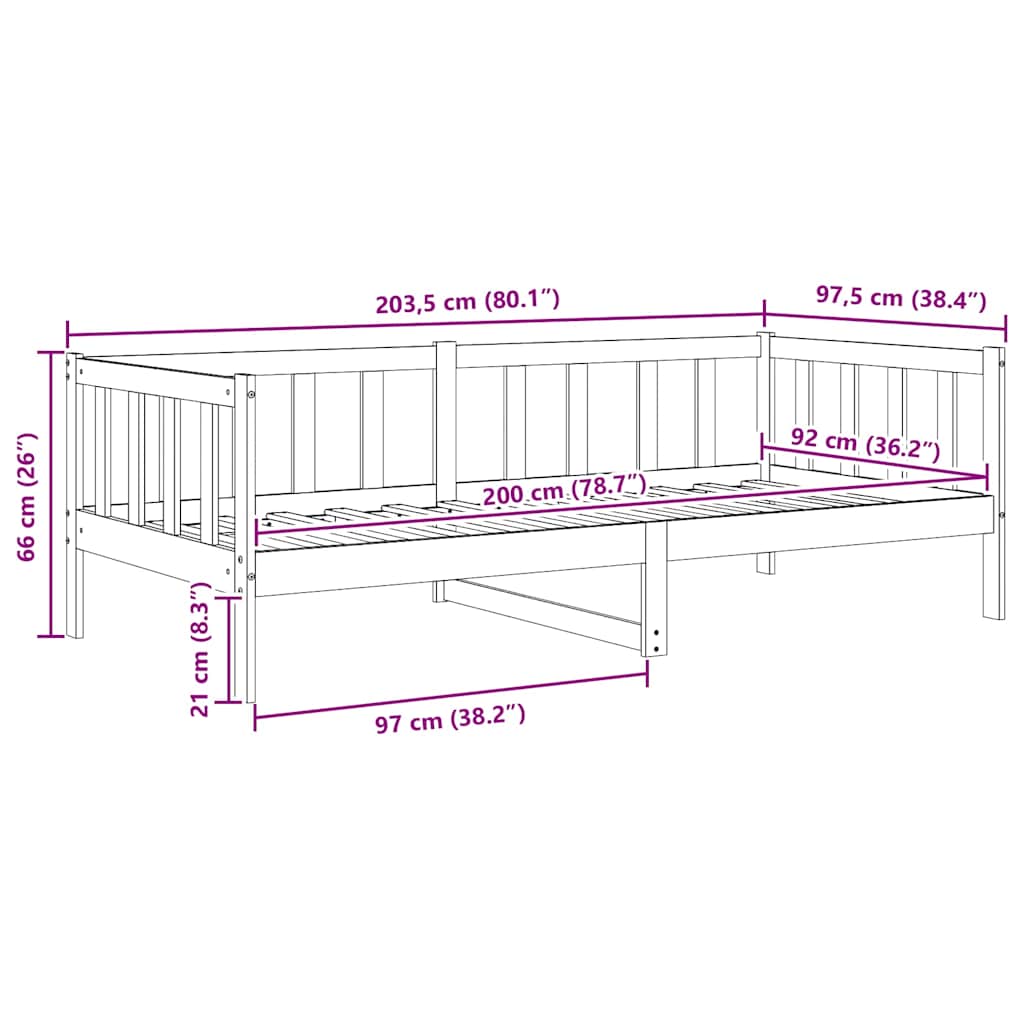 Day Bed without Mattress Honey Brown Solid Wood Pine 90x200cm