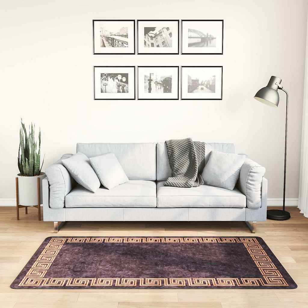 Rug Washable 80x150 cm Black and Gold Anti Slip