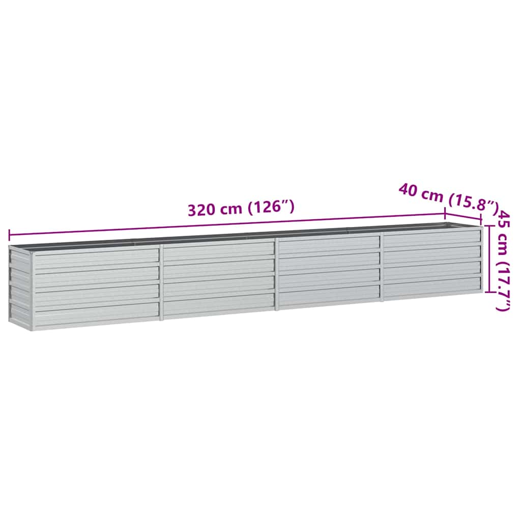 Garden Raised Bed 320x40x45 cm Galvanized Steel Silver