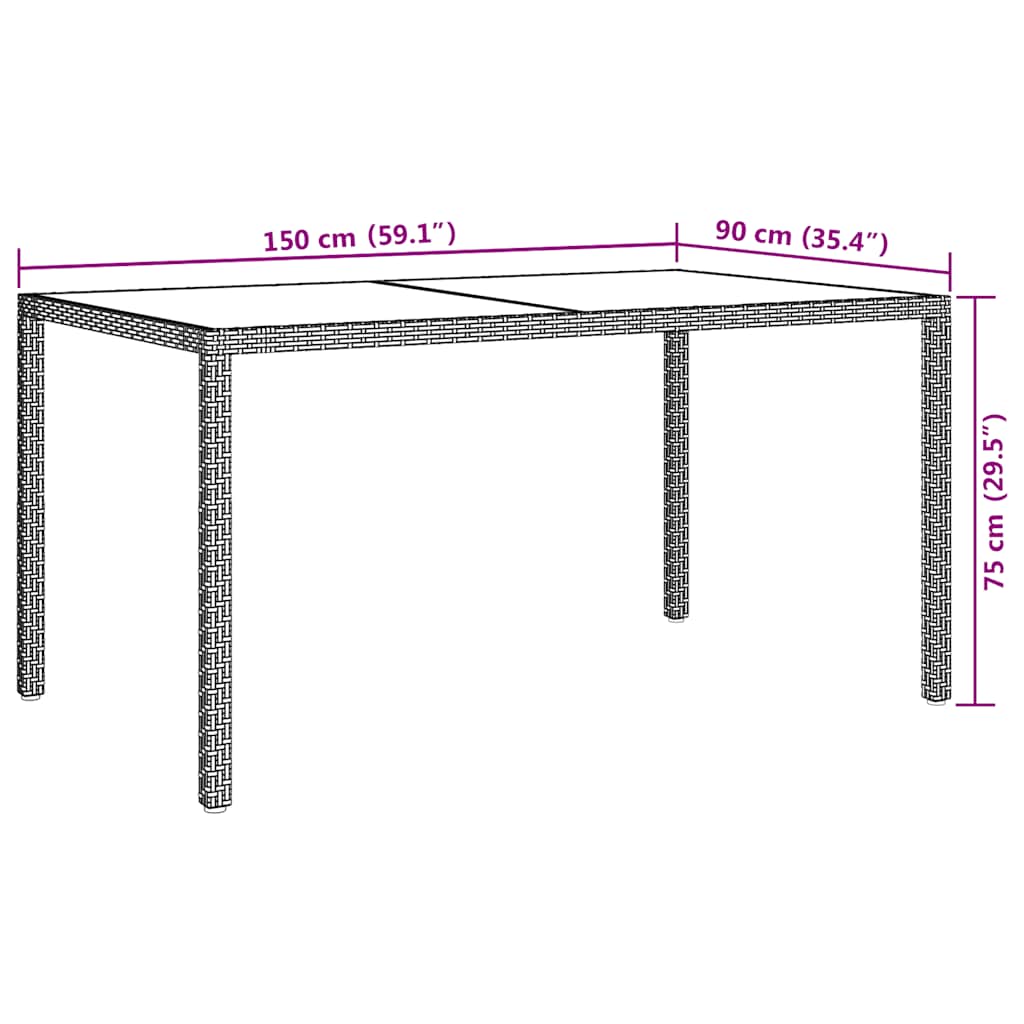 Garden Table 150x90x75 cm Tempered Glass and Poly Rattan Beige
