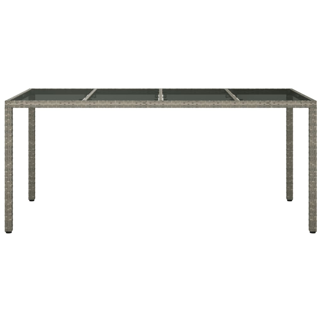Garden Table Grey 190x90x75 cm Tempered Glass and Poly Rattan