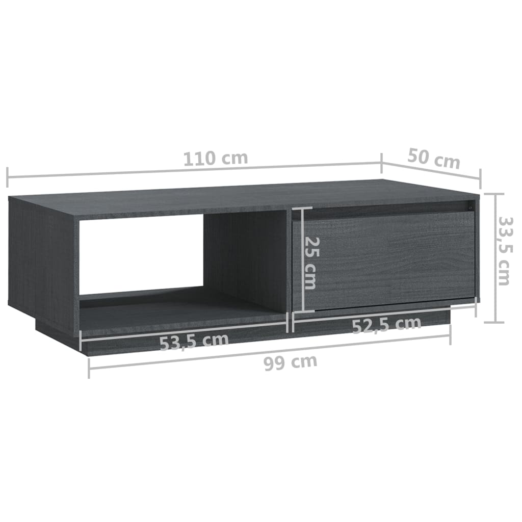 Coffee Table Grey 110x50x33.5 cm Solid Pinewood