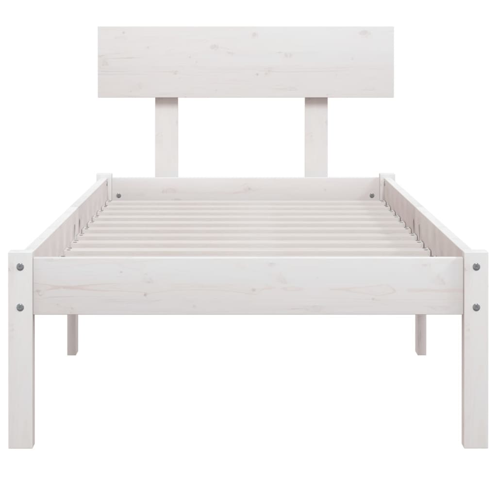 Bed Frame without Mattress White Solid Wood Pine Single