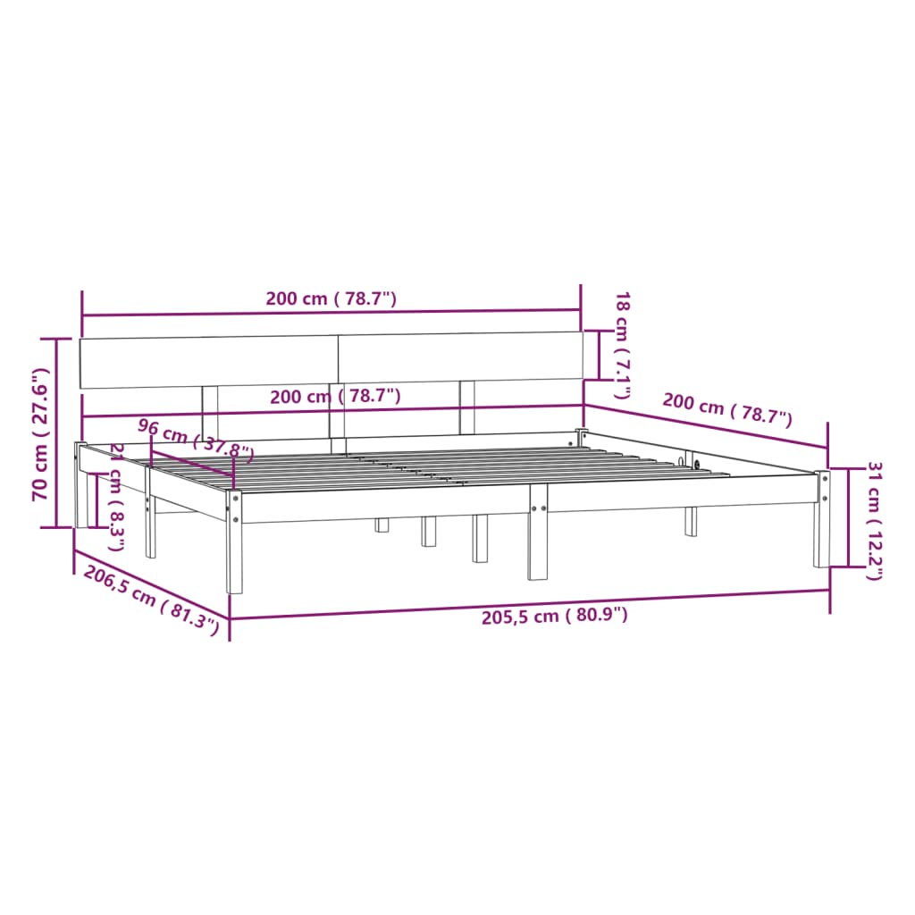 Bed Frame without Mattress Solid Wood 200x200 cm