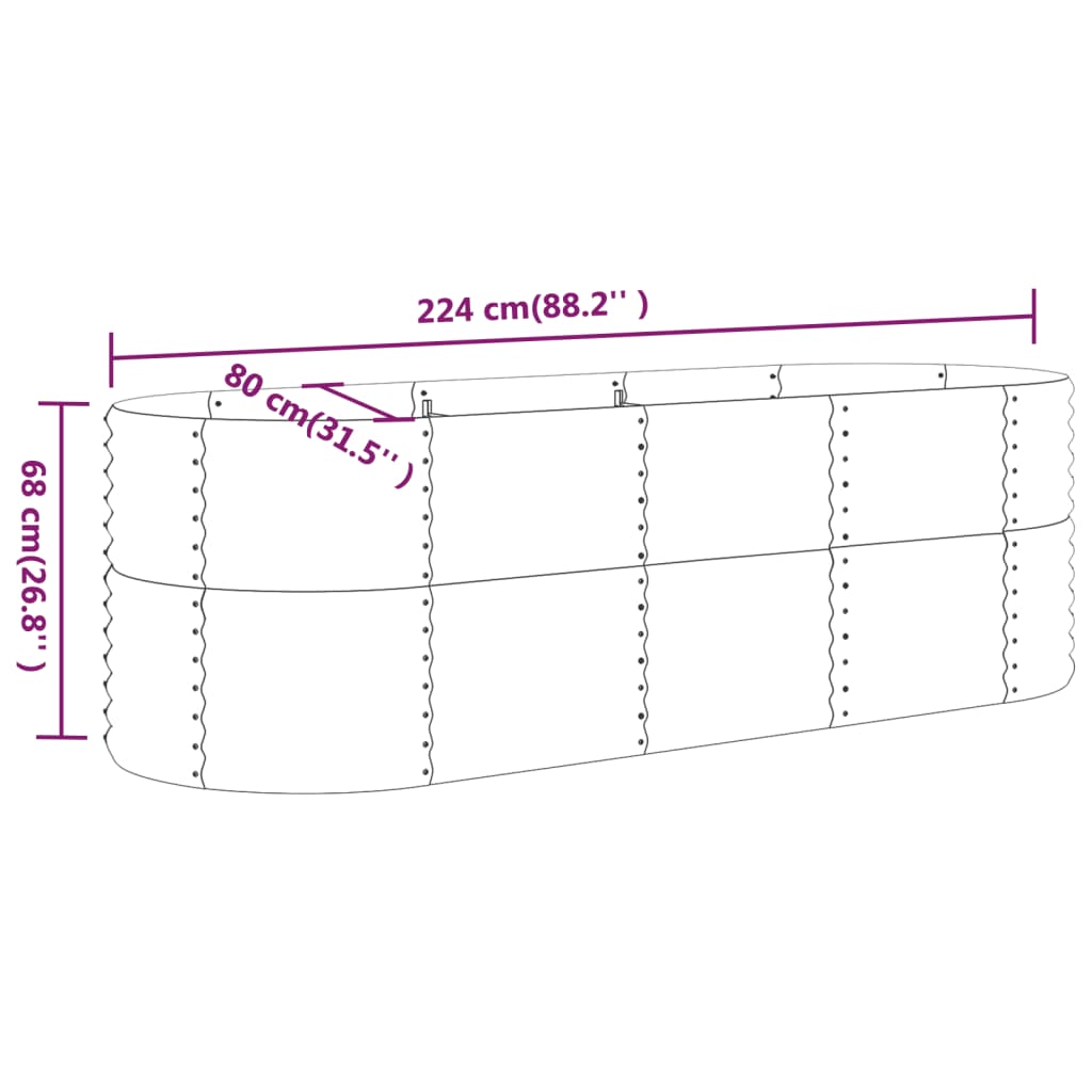 Garden Raised Bed Galvanised Steel 224x80x68 cm Brown