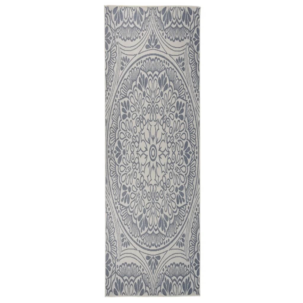 Outdoor Flatweave Rug 80x250 cm Blue Pattern
