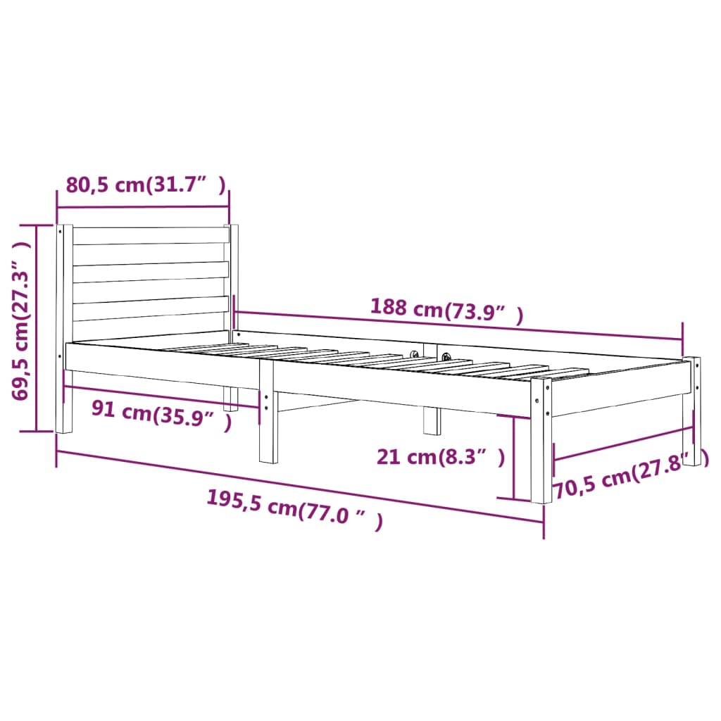 Bed Frame without Mattress 75x190cm Small Single