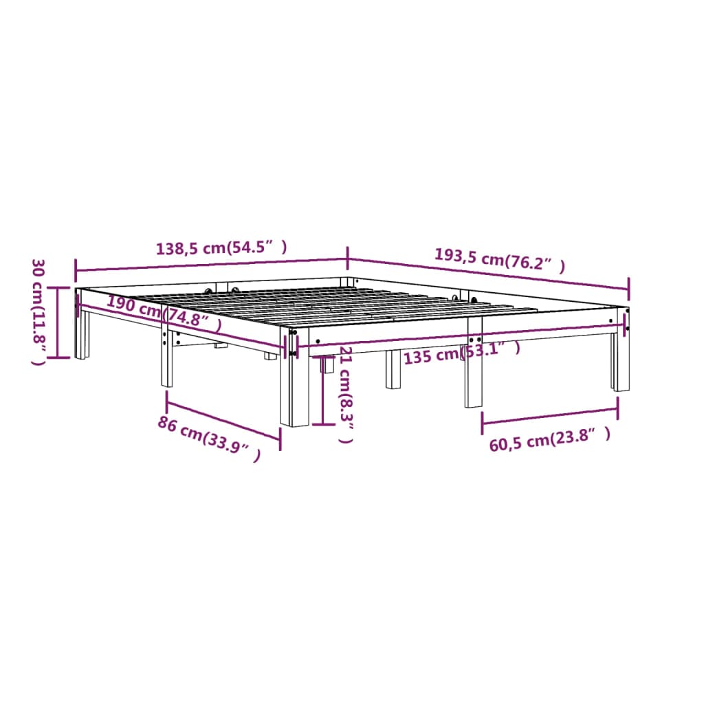 Bed Frame without Mattress White 135x190cm Double