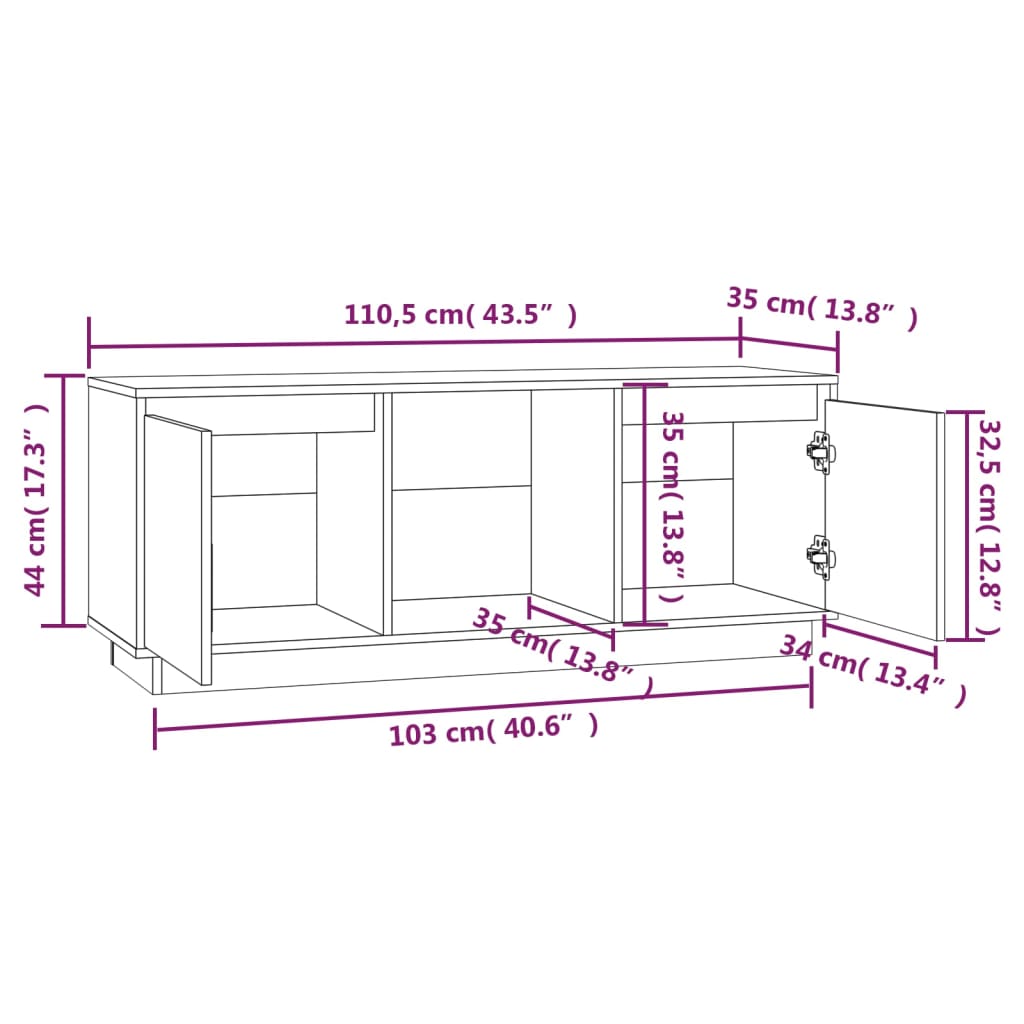 TV Cabinet Grey 110.5x35x44 cm Solid Wood Pine