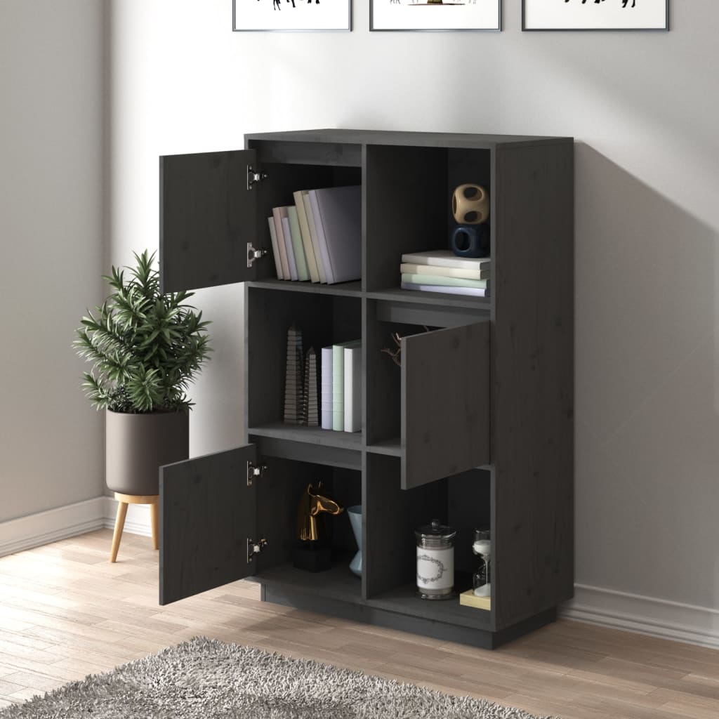 Highboard Grey 74x35x117 cm Solid Wood Pine