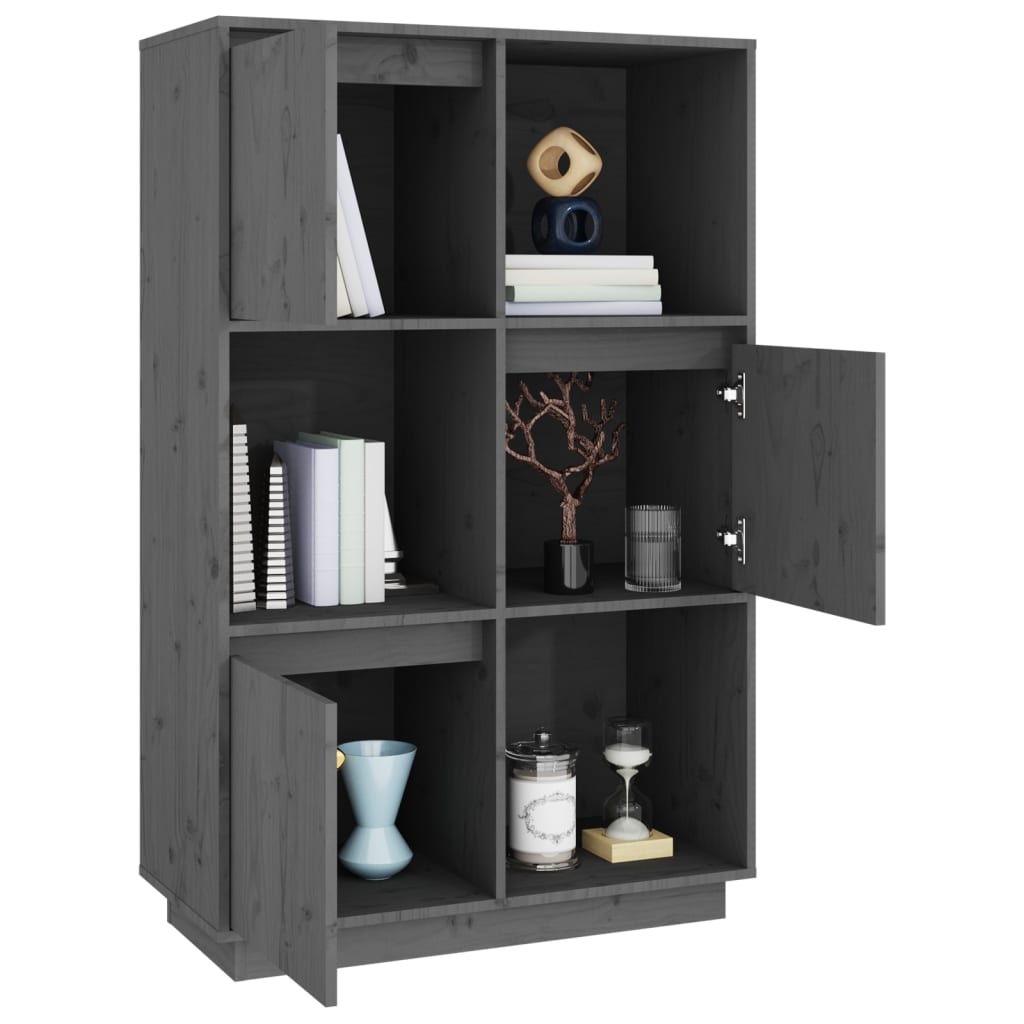 Highboard Grey 74x35x117 cm Solid Wood Pine
