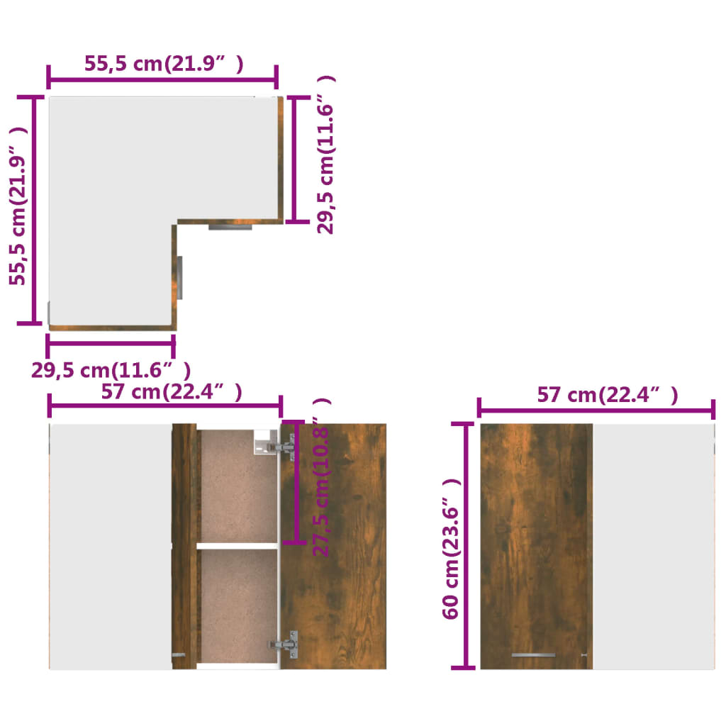 Hanging Corner Cabinet Lyon Smoked Oak 57x57x60 cm Engineered Wood