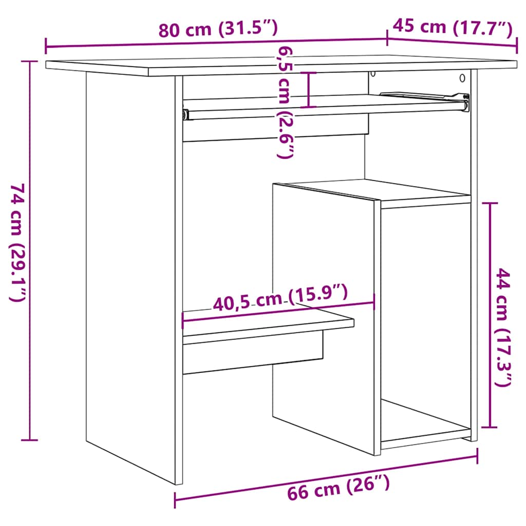 Desk Grey Sonoma 80x45x74 cm Engineered Wood