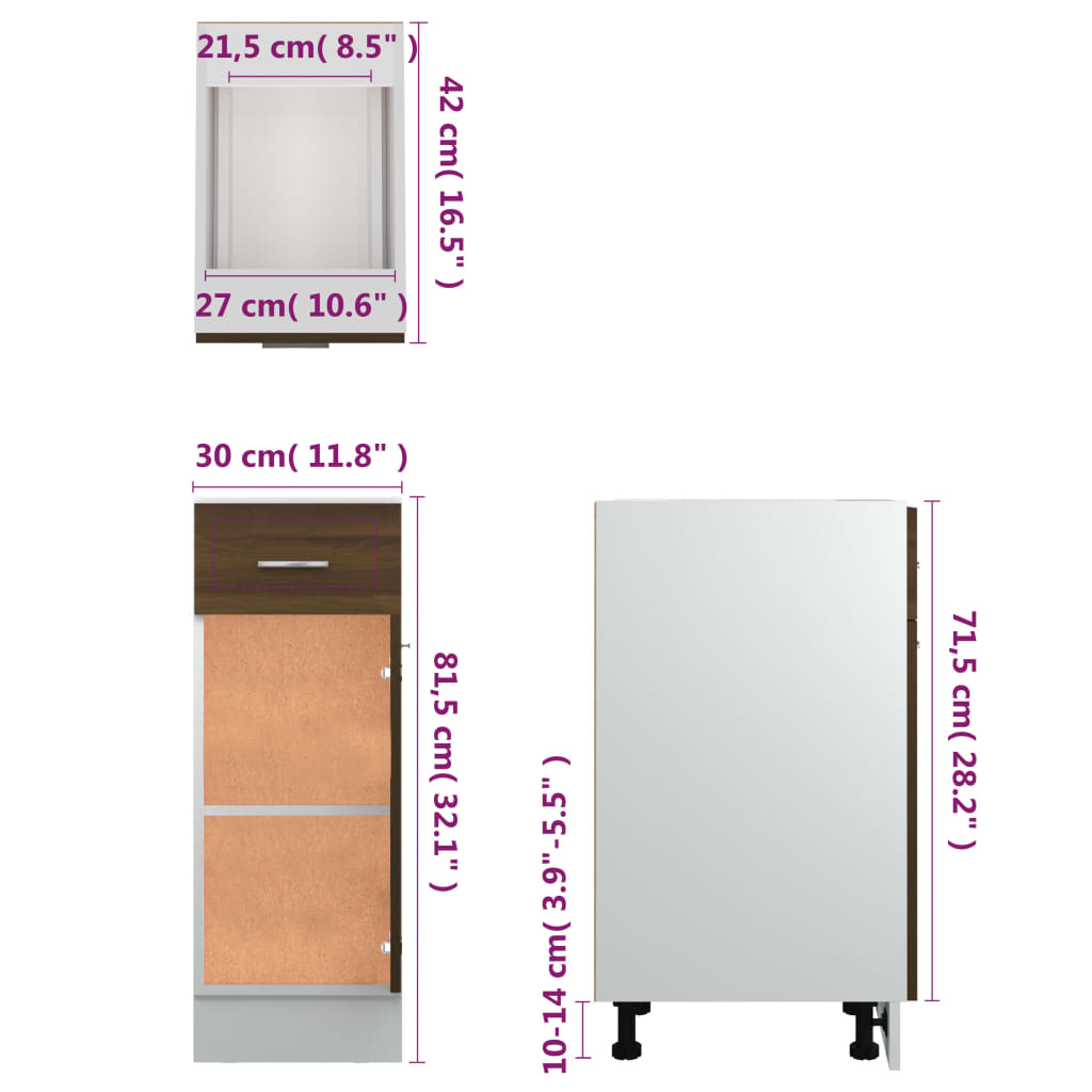 Drawer Bottom Cabinet Lyon Brown Oak 30x46x81.5 cm Engineered Wood