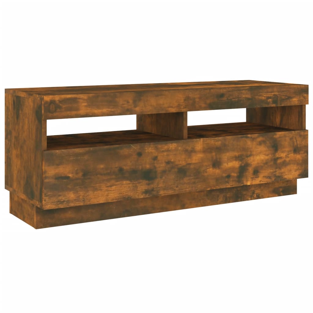 TV Cabinet with LED Lights Smoked Oak 100x35x40 cm