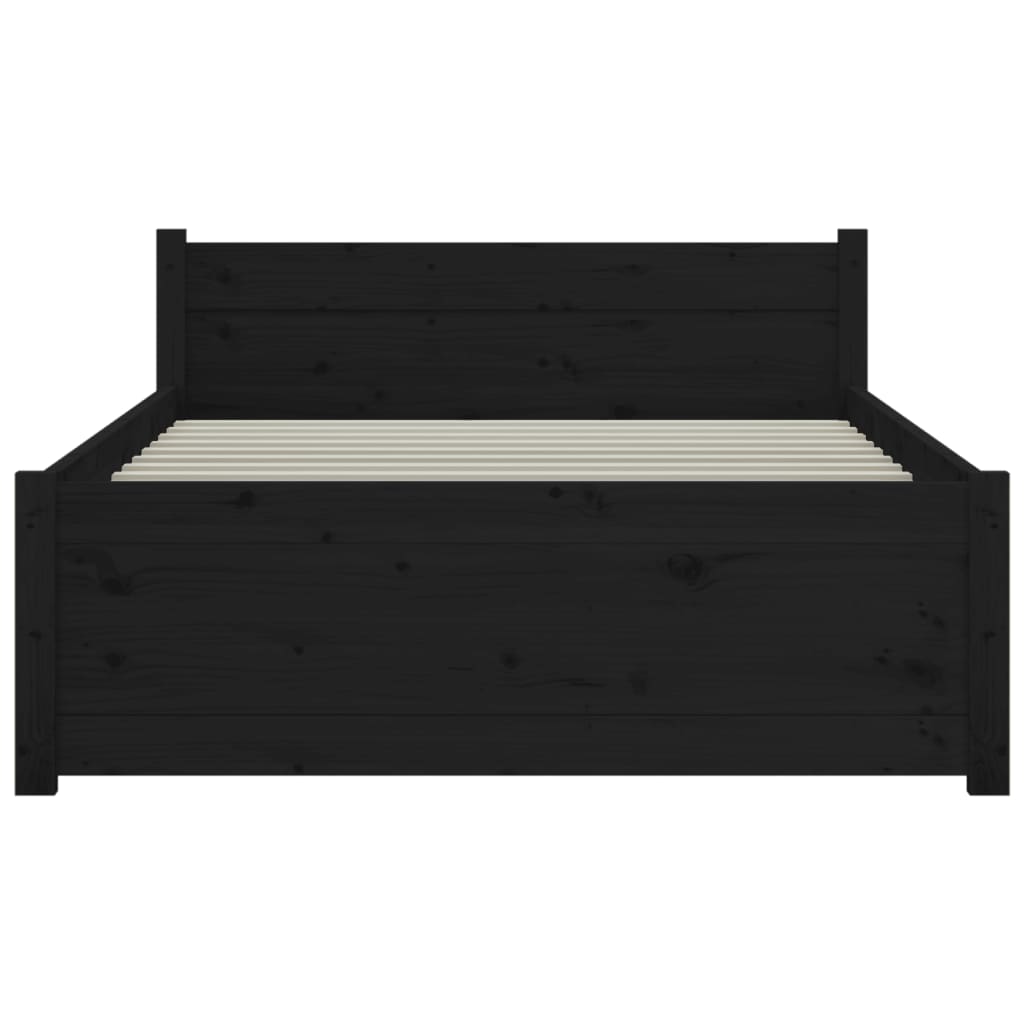 Bed Frame without Mattress Black Solid Wood 75x190 cm Small Single