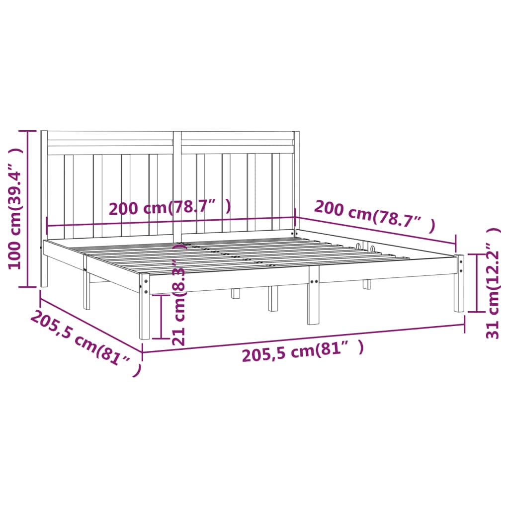 Bed Frame without Mattress White 200x200 cm Solid Wood