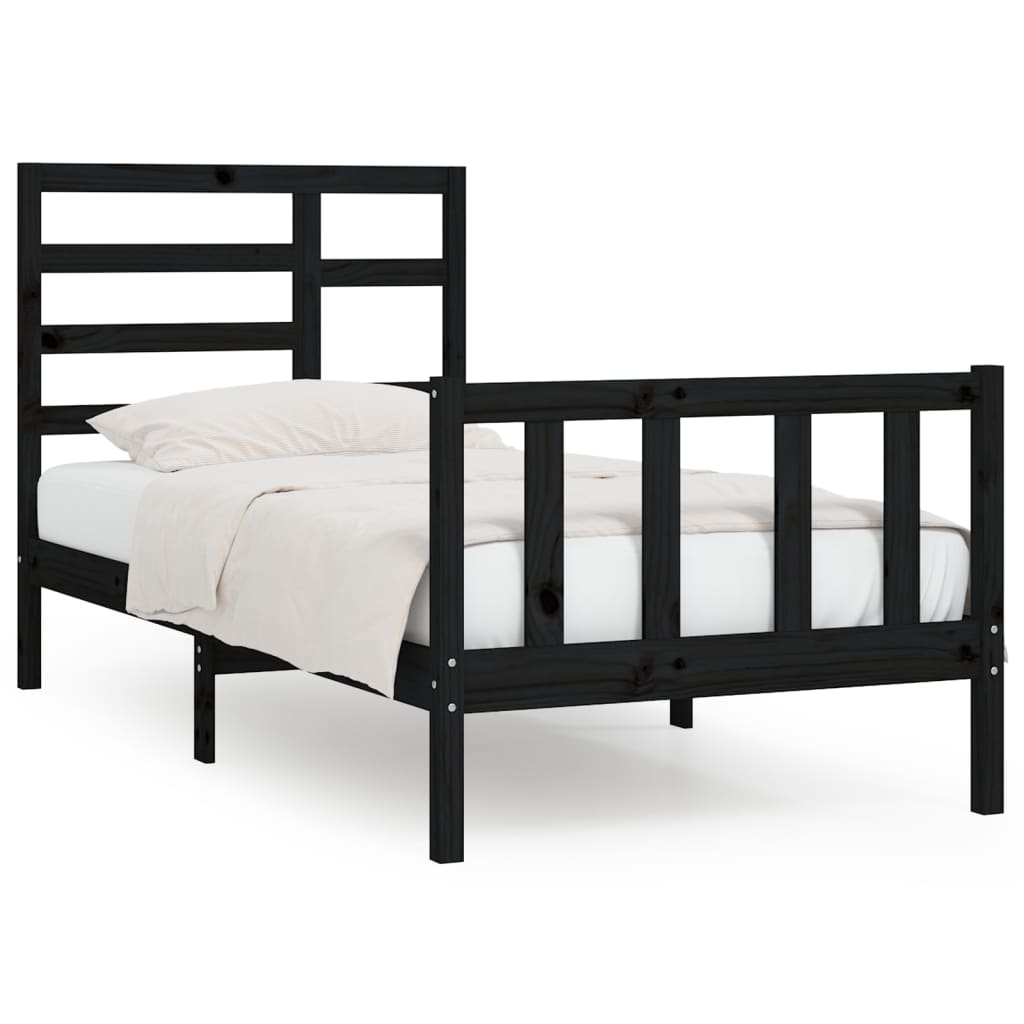 Bed Frame without Mattress Black 100x200 cm Solid Wood Pine