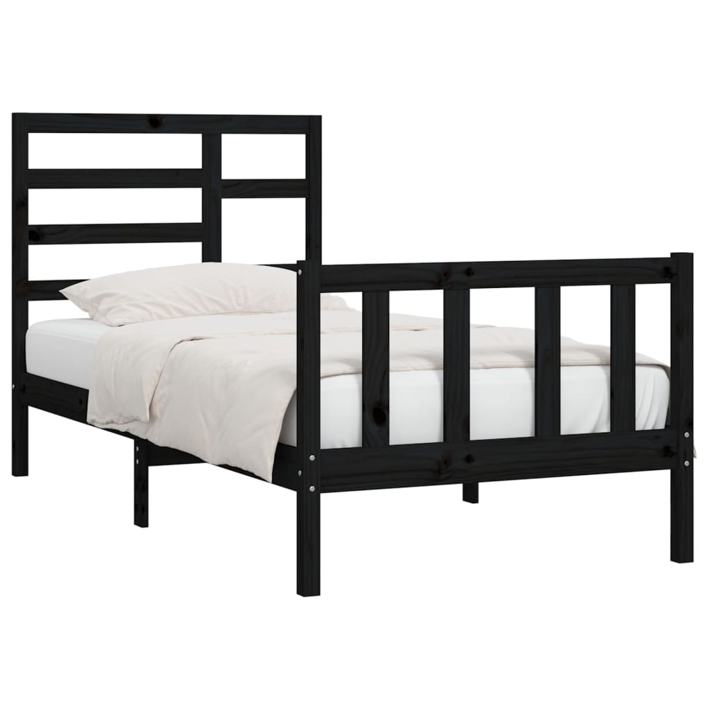 Bed Frame without Mattress Black 100x200 cm Solid Wood Pine