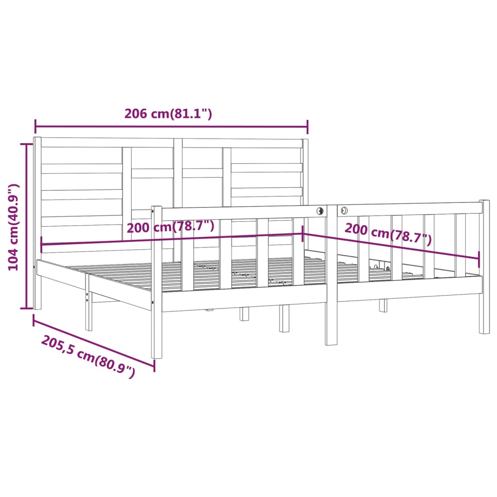 Bed Frame without Mattress White 200x200 cm Solid Wood Pine