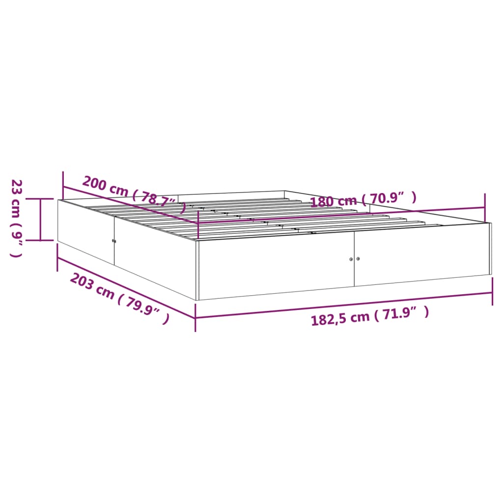 Bed Frame without Mattress Solid Wood 180x200 cm Super King Super King Size