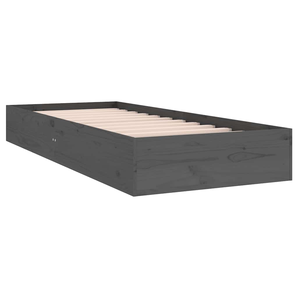 Bed Frame without Mattress Grey Solid Wood 75x190 cm Small Single Small Single