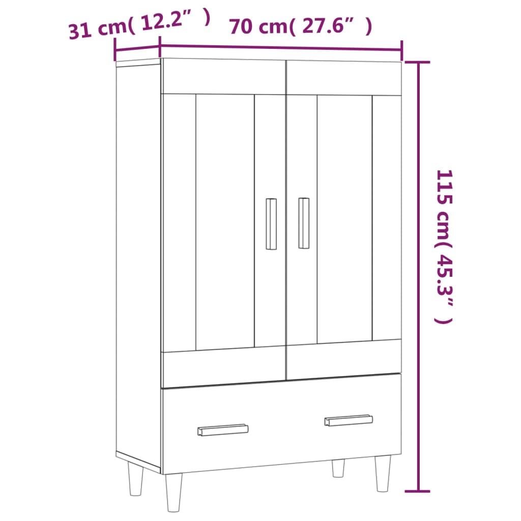 Highboard Concrete Grey 70x31x115 cm Engineered Wood