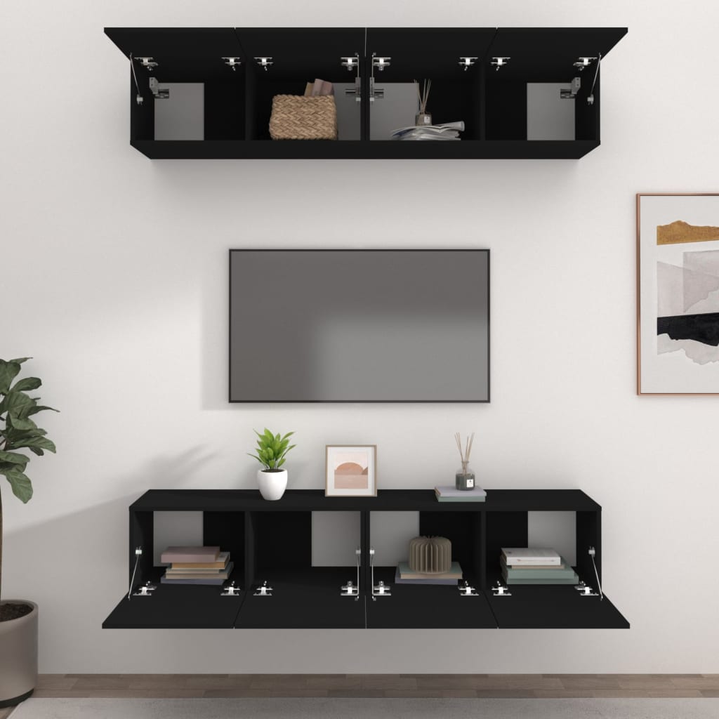 TV Cabinets 4 pcs Black 80x30x30 cm Engineered Wood