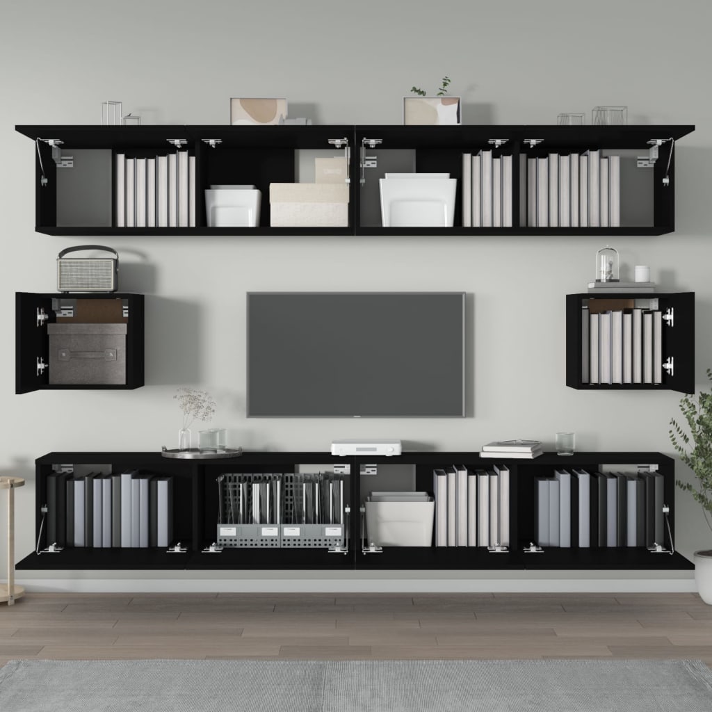 6 Piece TV Cabinet Set Black Engineered Wood