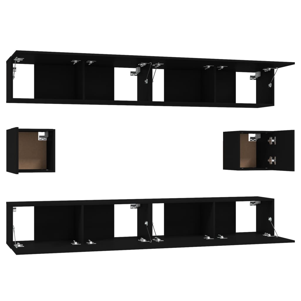 6 Piece TV Cabinet Set Black Engineered Wood