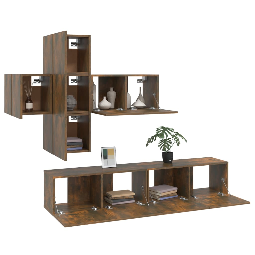 7 Piece TV Cabinet Set Smoked Oak Engineered Wood
