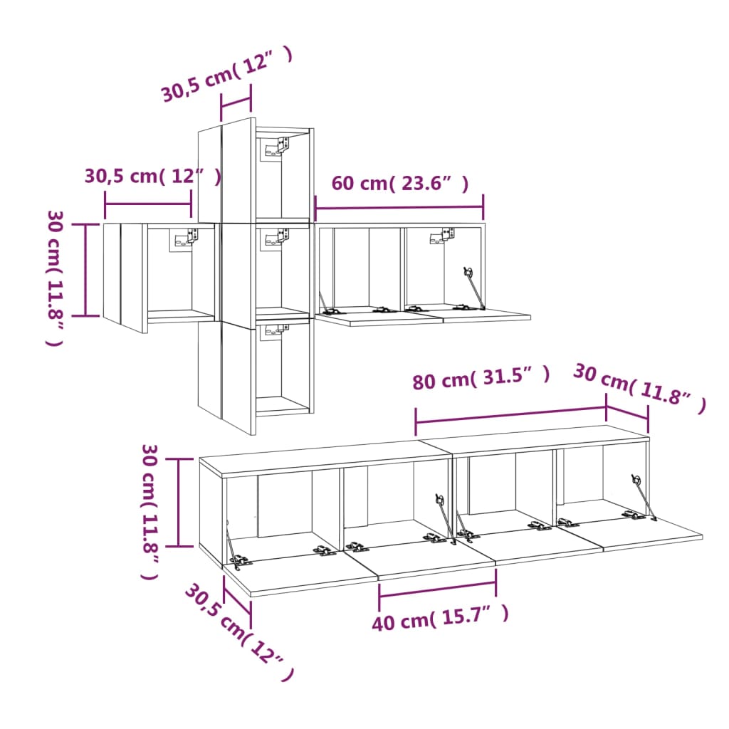7 Piece TV Cabinet Set Smoked Oak Engineered Wood