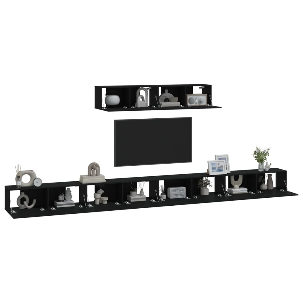 4 Piece TV Cabinet Set Black Engineered Wood