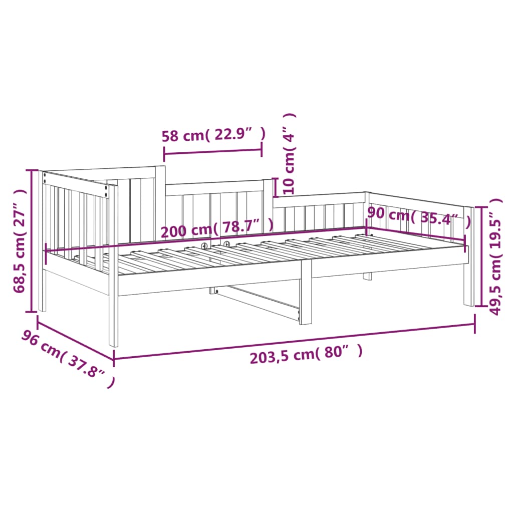 Day Bed without Mattress 90x200 cm Solid Wood Pine