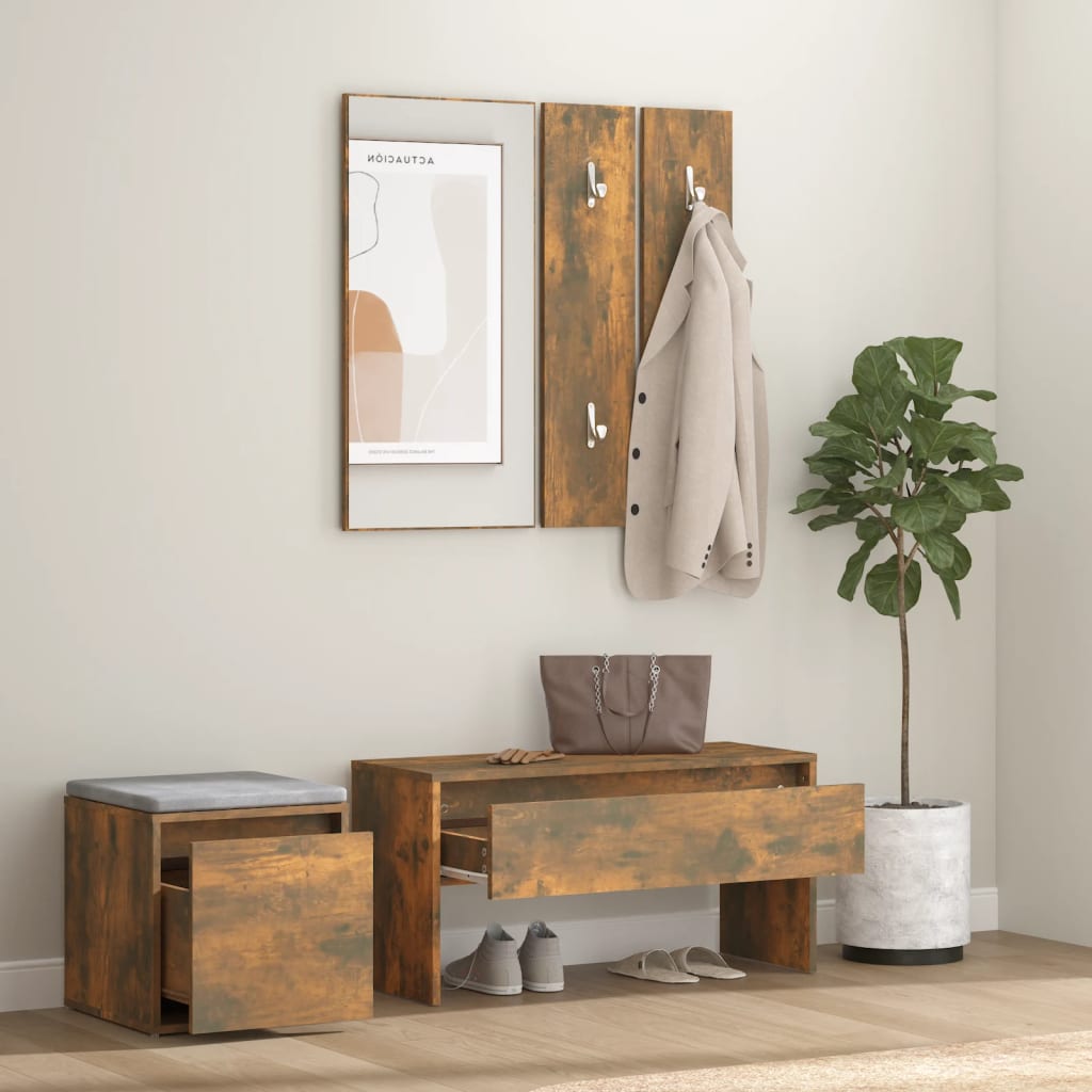 Hallway Furniture Set Smoked Oak Engineered Wood