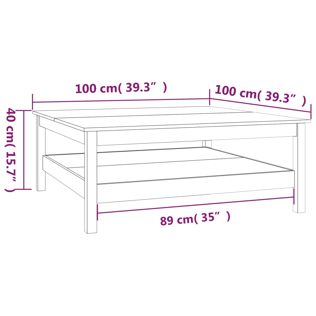 Coffee Table White 100x100x40 cm Solid Wood Pine