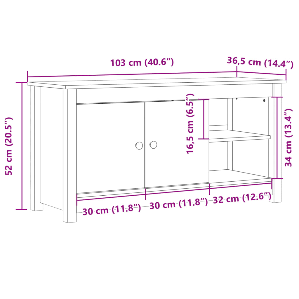 TV Cabinet Black 103x36.5x52 cm Solid Wood Pine