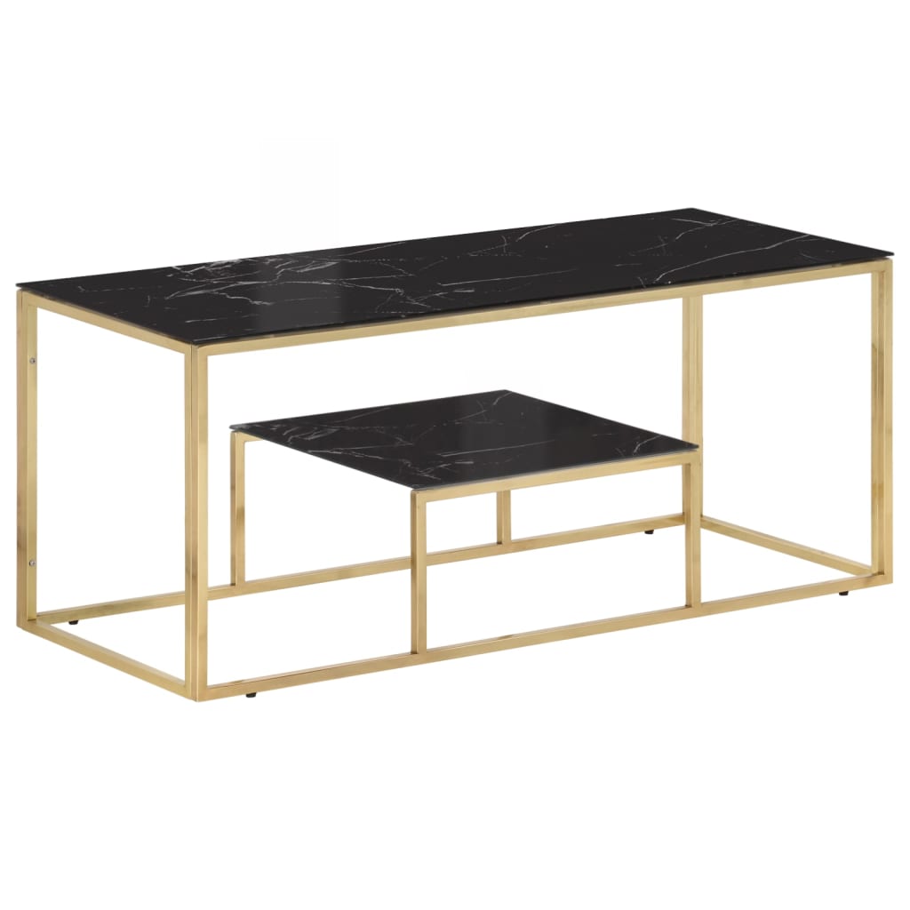 Coffee Table Gold Stainless Steel and Tempered Glass