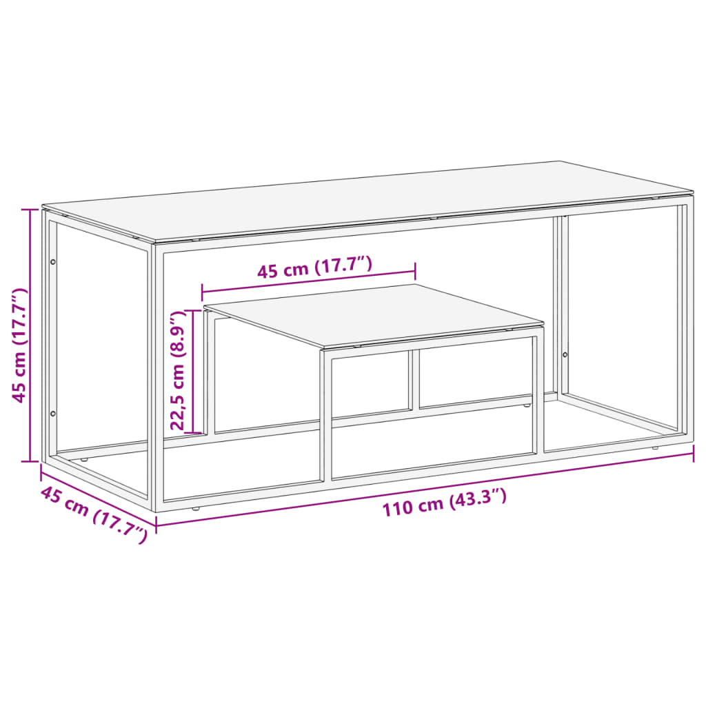 Coffee Table Gold Stainless Steel and Tempered Glass