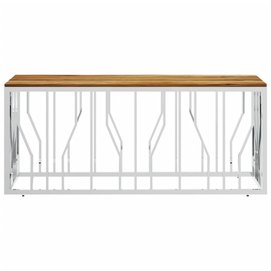 Coffee Table Silver Stainless Steel and Solid Wood Acacia