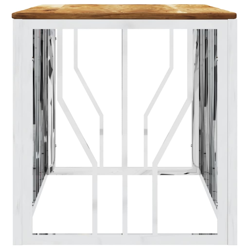 Coffee Table Silver Stainless Steel and Solid Wood Acacia