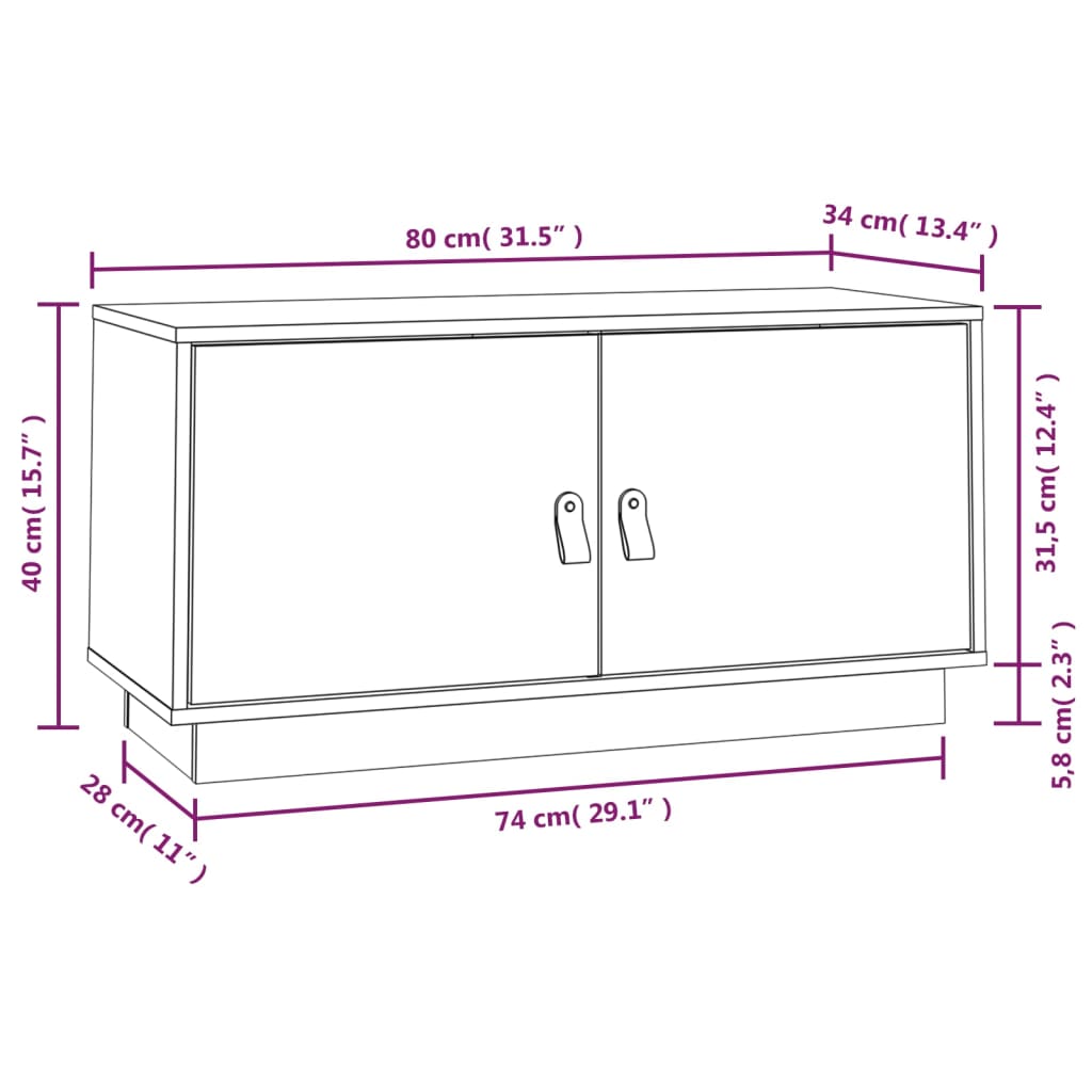 TV Cabinet Grey 80x34x40 cm Solid Wood Pine