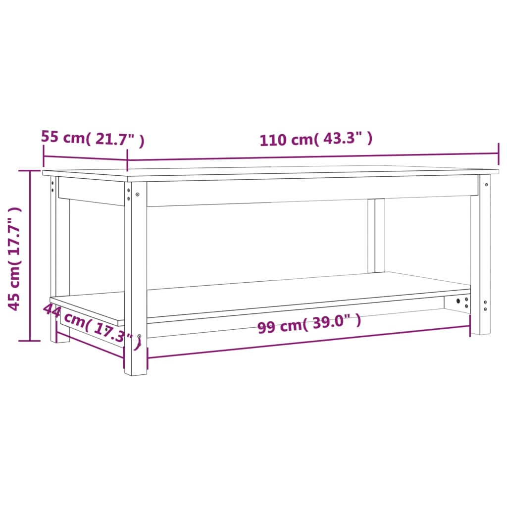 Coffee Table Grey 110x55x45 cm Solid Wood Pine
