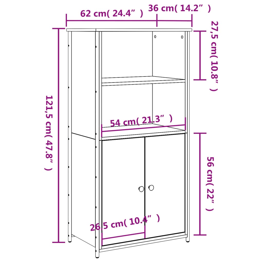 Highboard Grey Sonoma 62x36x121.5 cm Engineered Wood