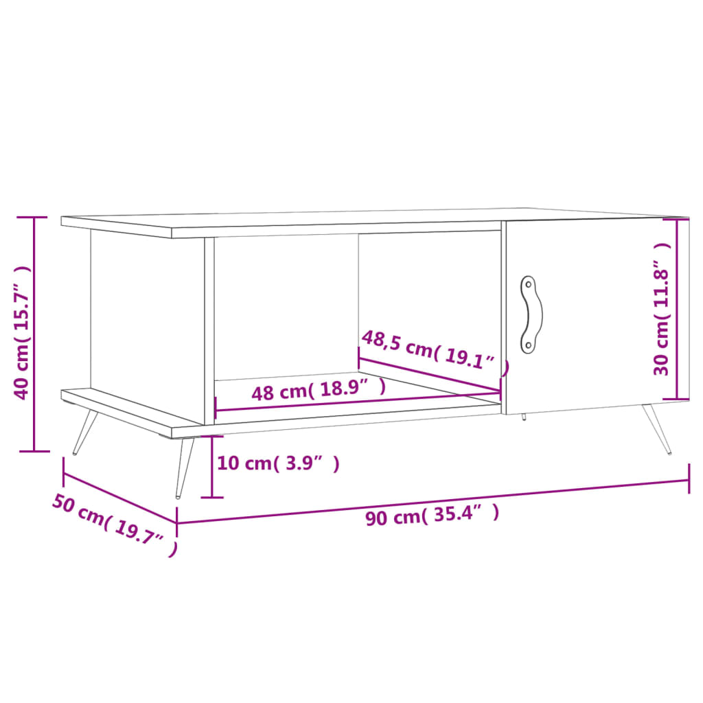 Coffee Table White 90x50x40 cm Engineered Wood