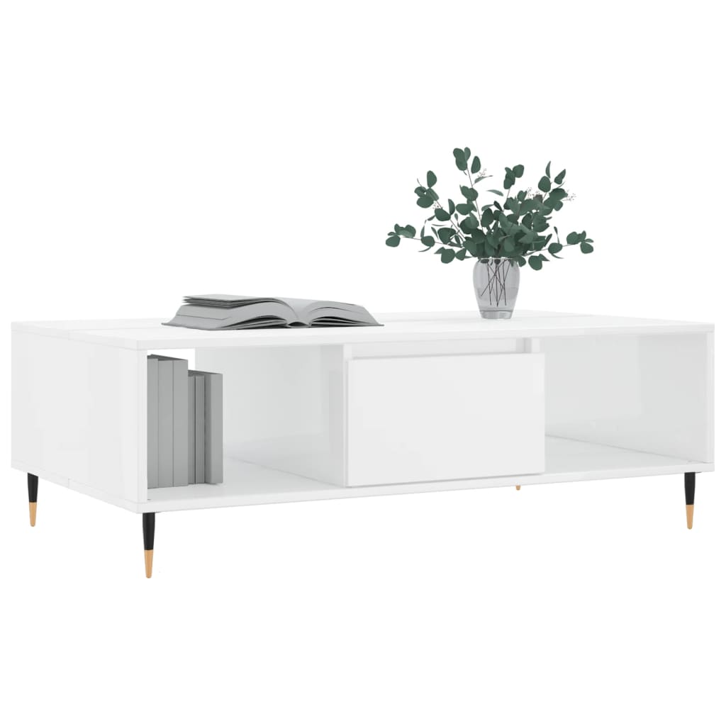 Coffee Table High Gloss White 104x60x35 cm Engineered Wood