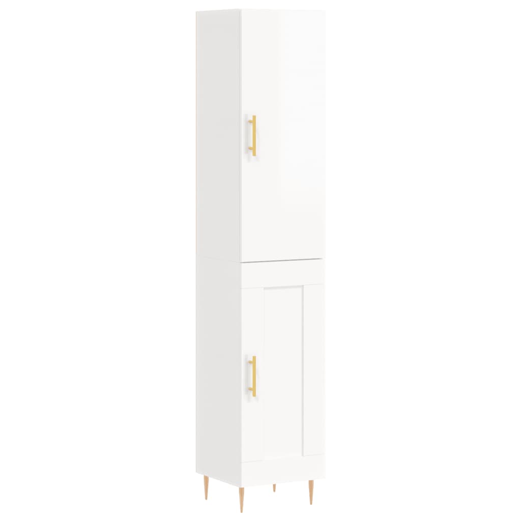 Highboard High Gloss White 34.5x34x180 cm Engineered Wood