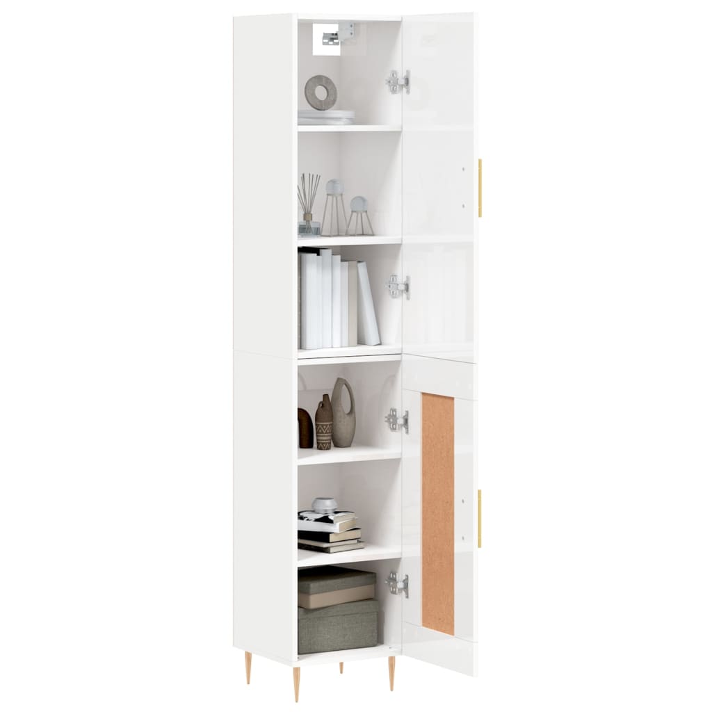 Highboard High Gloss White 34.5x34x180 cm Engineered Wood