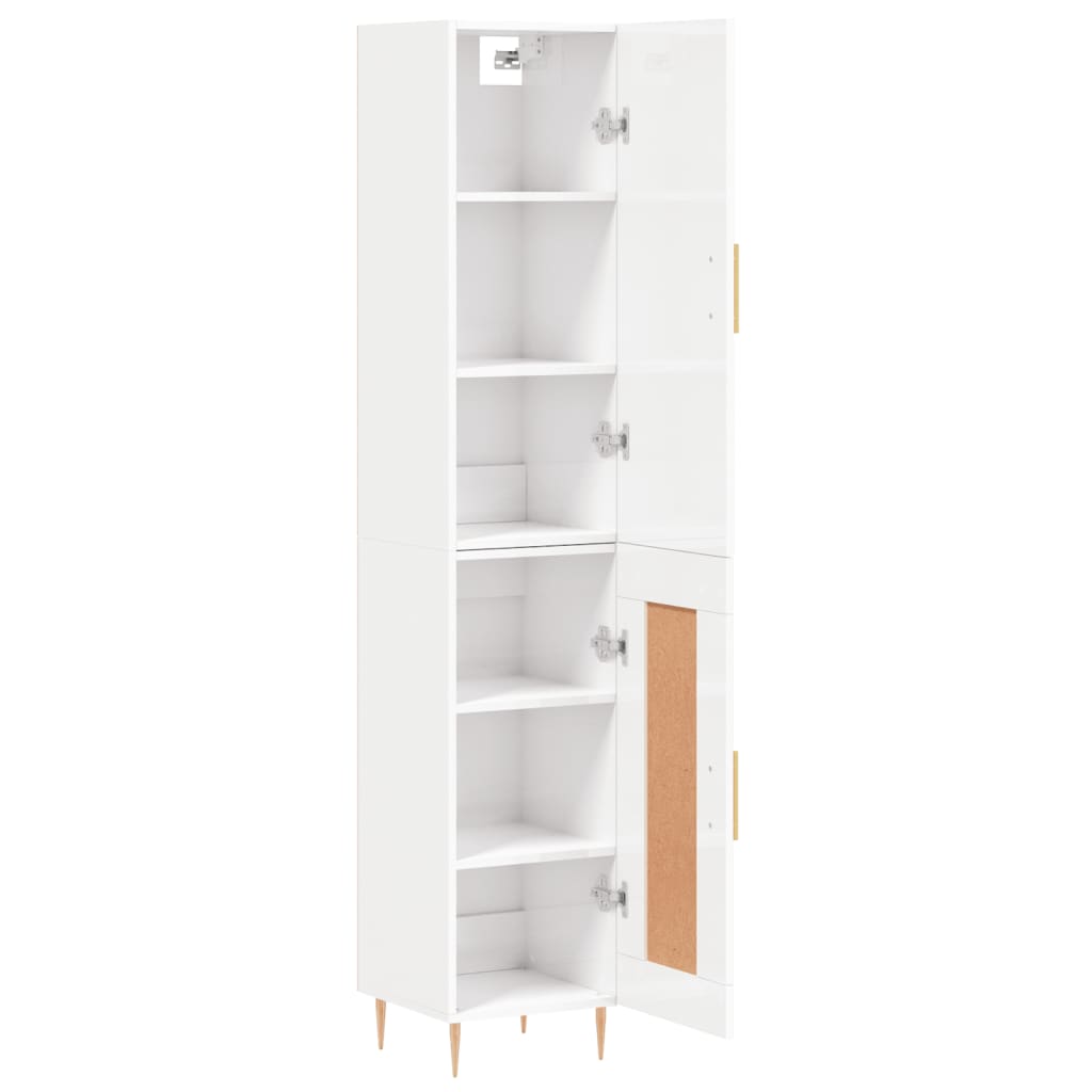Highboard High Gloss White 34.5x34x180 cm Engineered Wood