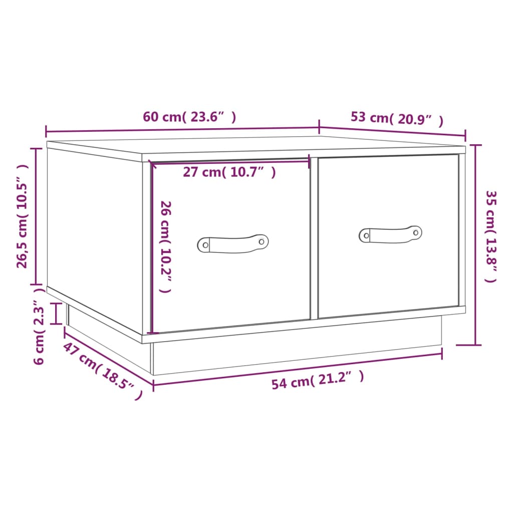 Coffee Table Black 60x53x35 cm Solid Wood Pine